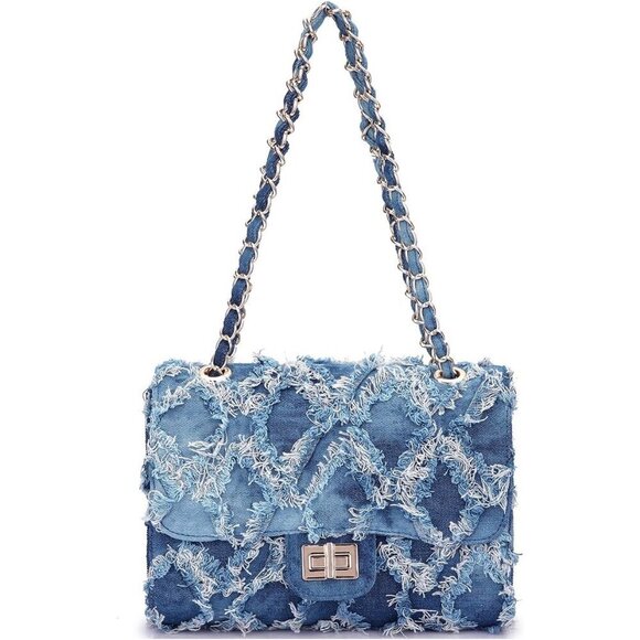 Handbags - MKP Small Quilted Denim Crossbody Bag for Women, Chain Strap Evening Clutch